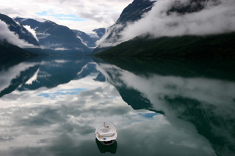זה החלום... | נורווגיה השתקפות סירה קרחון שמים מים פיורד נוף