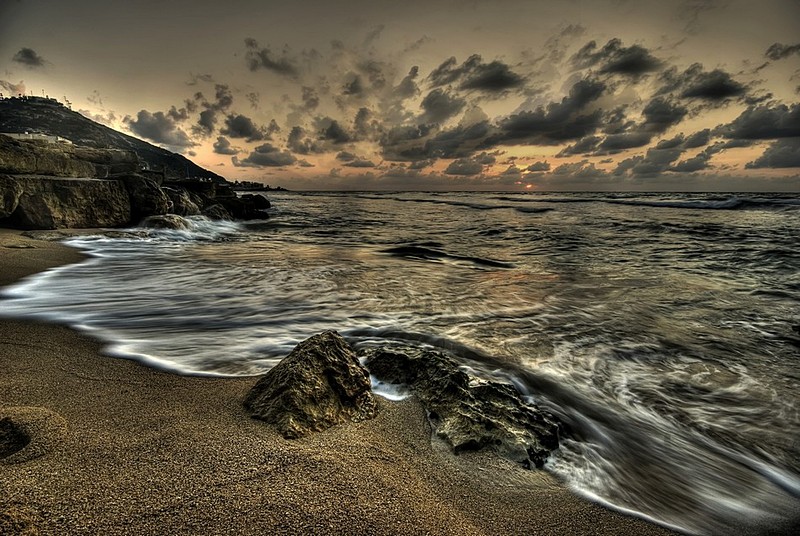 חשיפה ציורית | חשיפה ארוכה ים סלעים שמיים חוף ים נוף