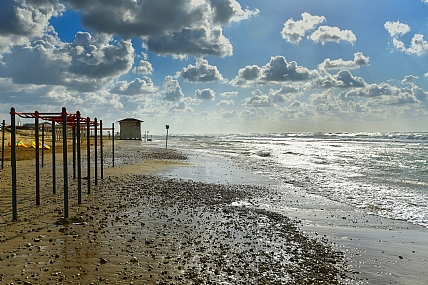 חוף הים ביום סגריר